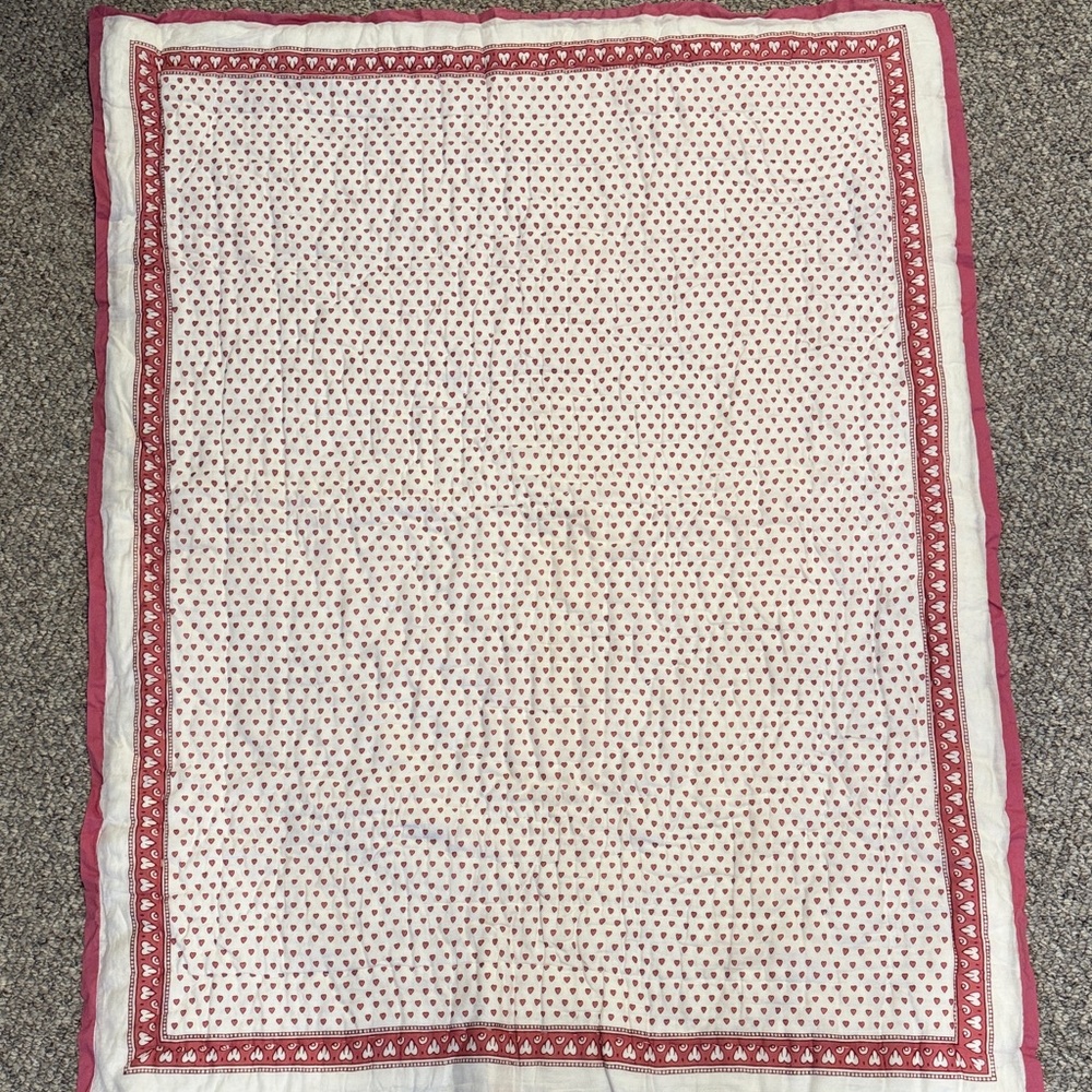 Roller Rabbit Pink and White Heart Print Throw Blanket